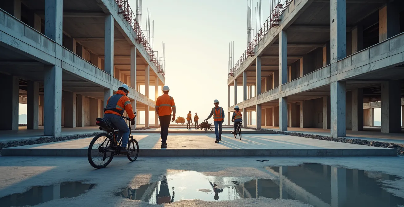 Vue d'ensemble d'un chantier montrant la coordination entre différents corps de métier