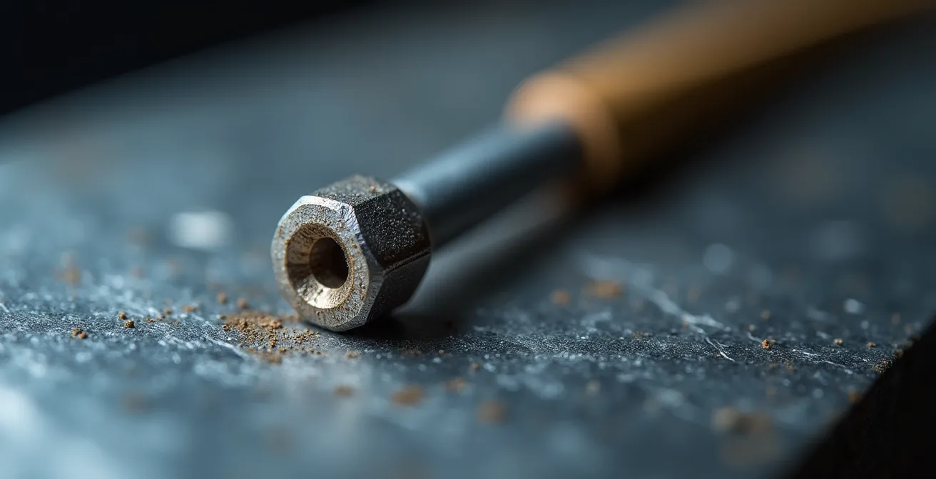 Détail macro d'une soudure parfaite montrant la qualité du travail artisanal