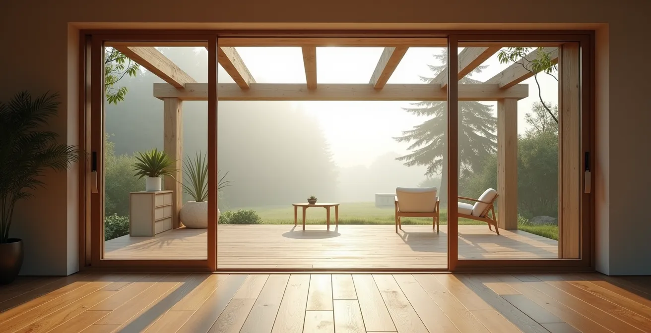 Espace de transition entre maison et jardin avec pergola