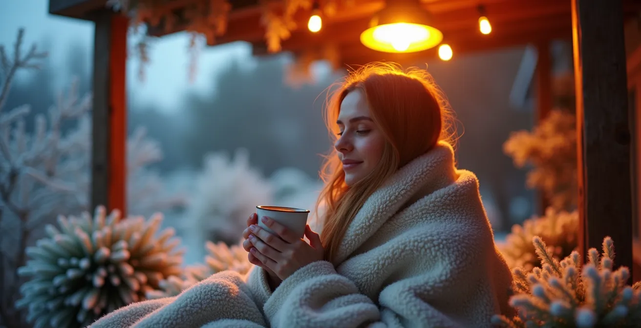 Pergola aménagée pour l'hiver avec système de chauffage